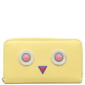 Fendi Robot Face Zip Around Wallet Yellow Leather Round Zipper Studs